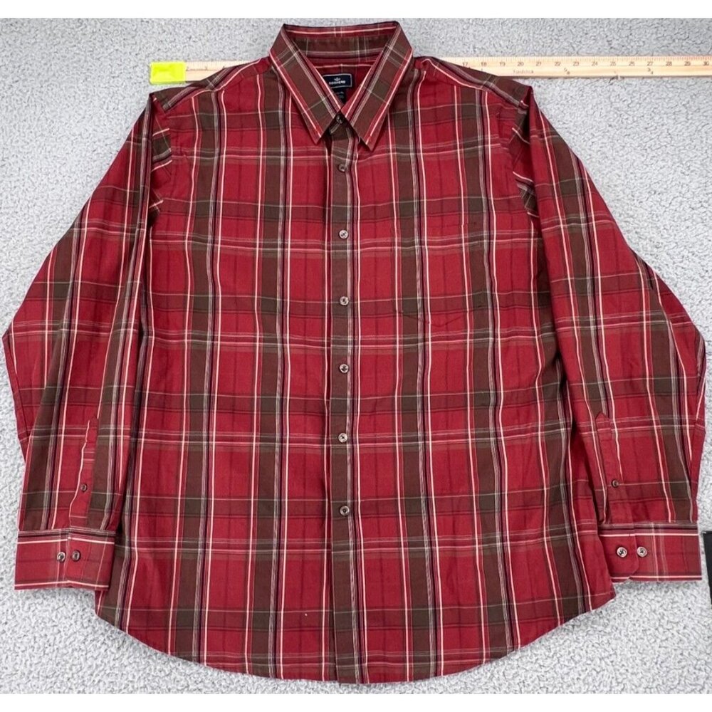 Dockers Men'x XL 17/17 1/2 Red Plaid Button Down Shirt Long Sleeves